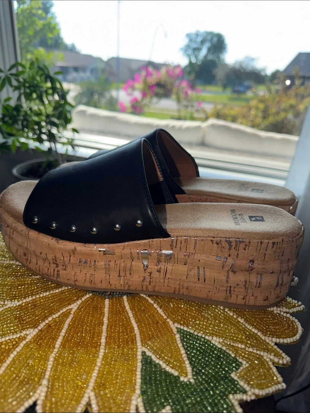 MIA Black Cork Platform Slide Sandals